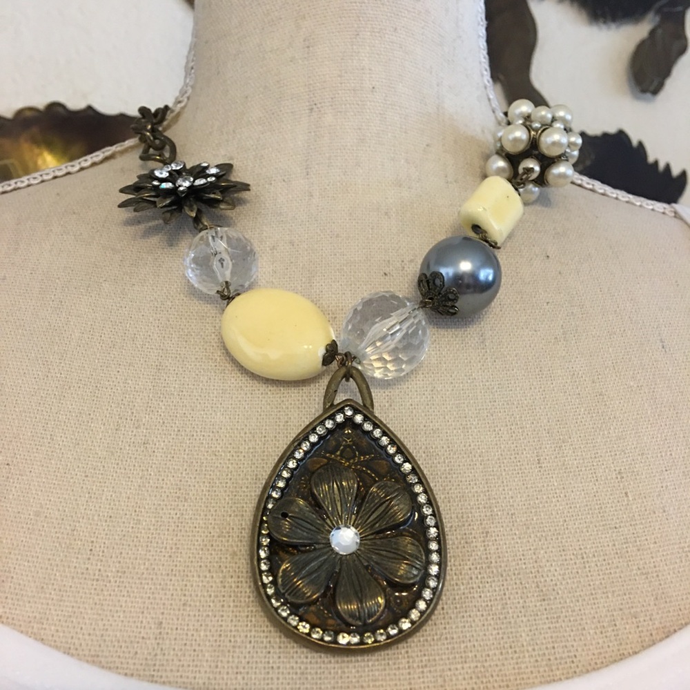 Brass tone chunky bead statement necklace